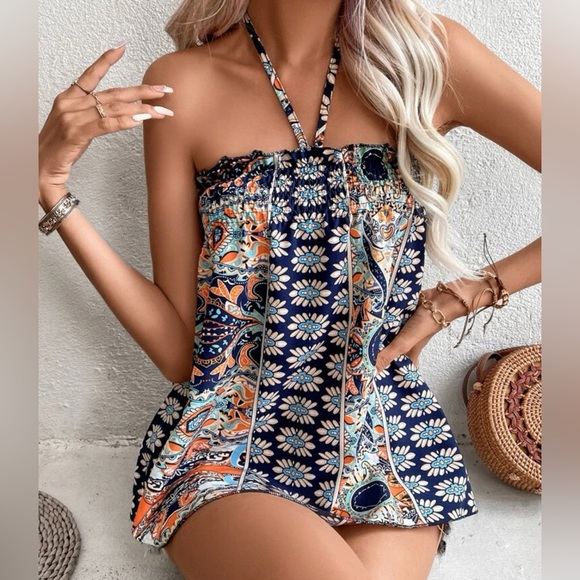 Boho Floral Print Halter Tank Top - Picture 4 of 9